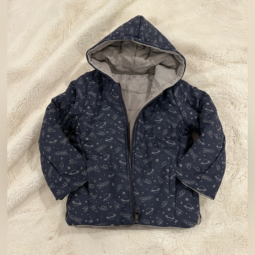 Giggle Children's Reversible Space Puffer Jacket - Navy and Gray